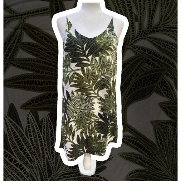 Topshop palm leaf print sundress green white cami slipdress Size US 6 Small S - Picture 1 of 9